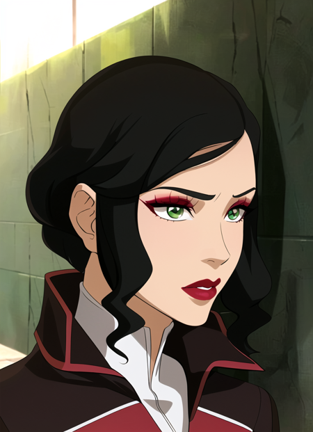3978527939-303810242-the legend of korra, masterpiece, best quality, 1girl, solo, lipstick, makeup, black hair, green eyes, red lips, looking to the.png